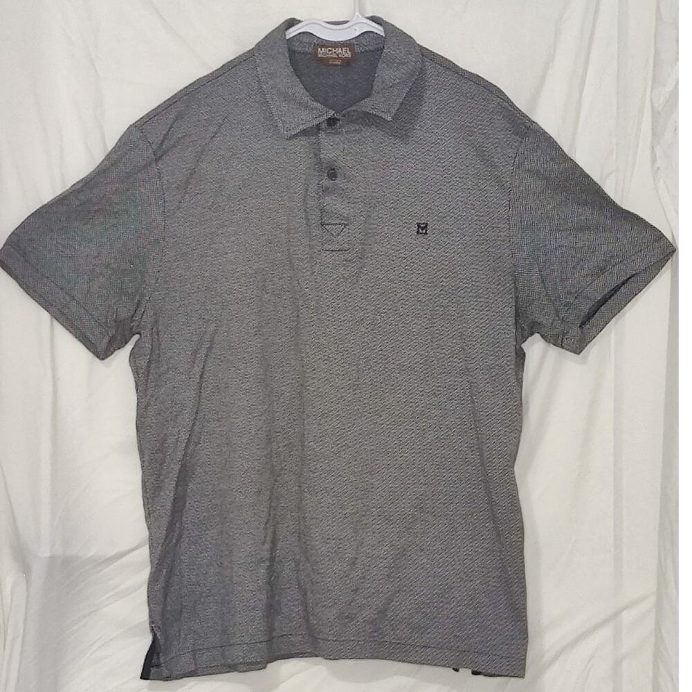 Michael Kors Men's Short Sleeve Polo Shirt/Grey Houndstooth/Graphic Pattern